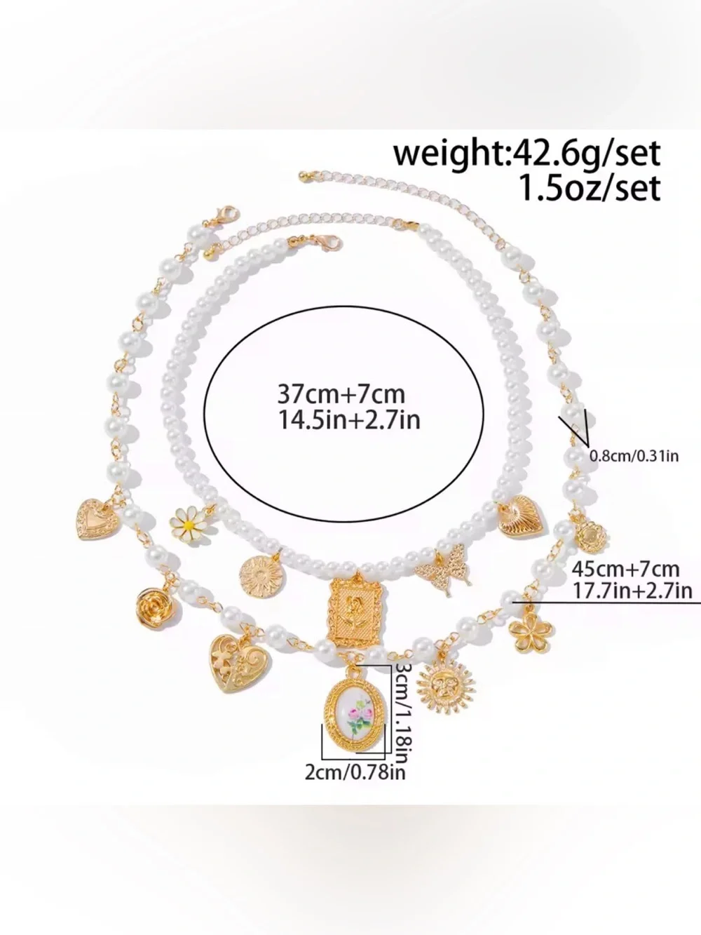 Gold and Pearl Layered Charm Necklace - Women Jewelry